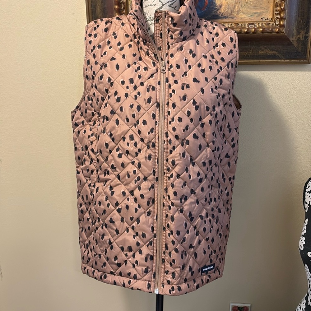 Land’s End Quilted Abstract 🐆 High Neck Puffer Vest with pockets NWOT